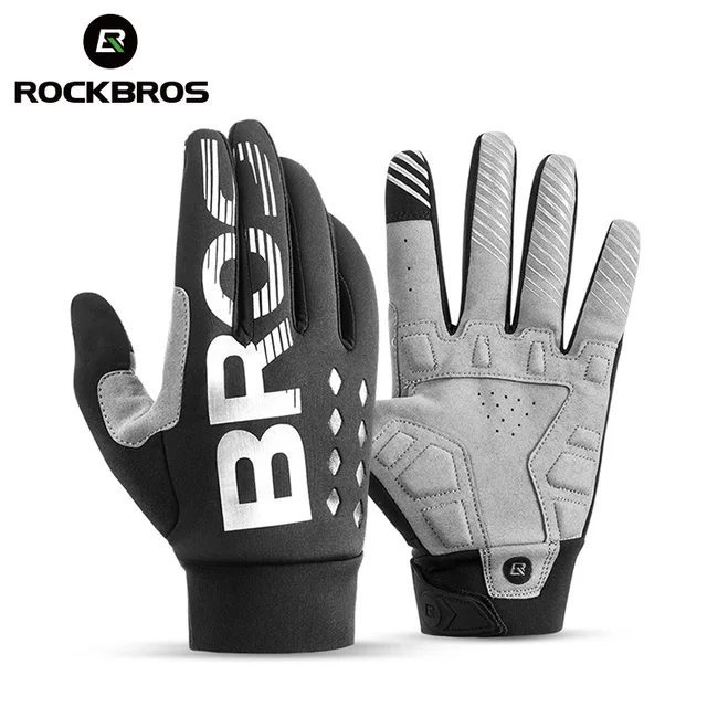 ROCKBROS rękawice rowerowe odporne na wstrząsy odporne na zużycie SBR mężczyźni kobiety Full Finger wiatroszczelne rękawice oddychające wydłużają ciepłe rękawice MTB