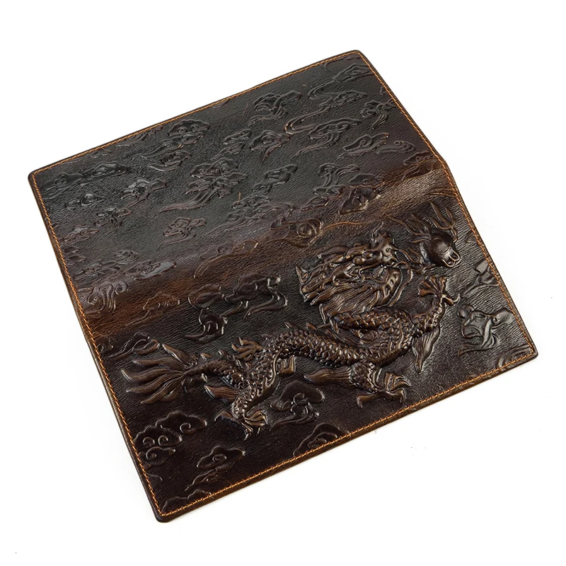 

Модный длинный кошелек из натуральной кожи с 3D тиснением дракона, кошелек из коровьей кожи, мужской кошелек, кошелек для карт, двойные кошельки для телефонов, коровья кожа