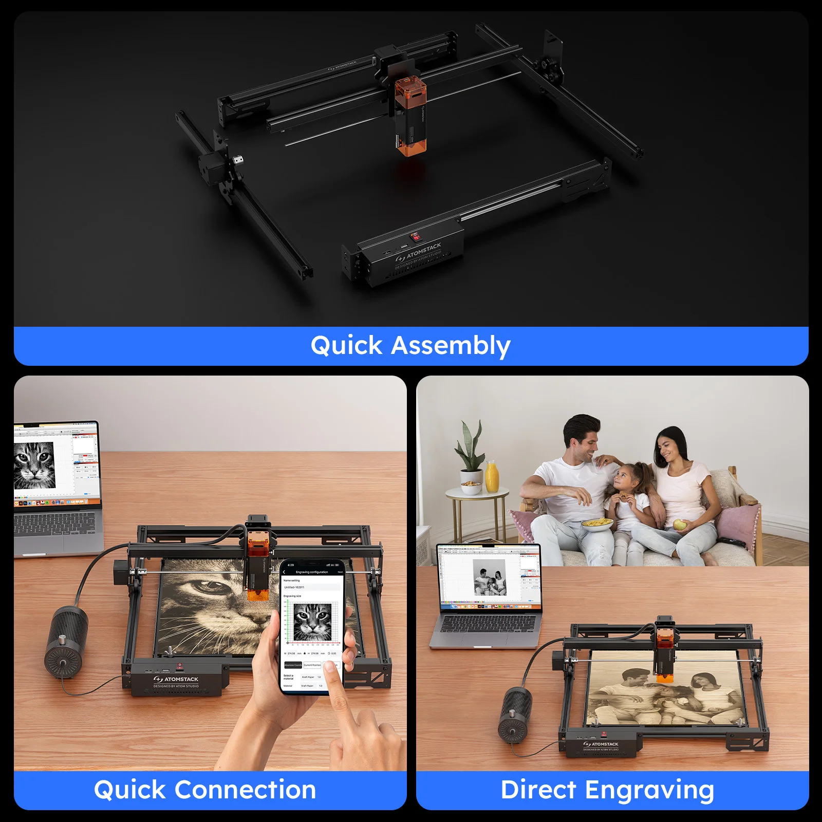 Atomstack a5 pro v2 máquina de gravação a laser ferramentas foco ultrafino proteção para os olhos mini impressora roteador cnc escultura para logotipo metal