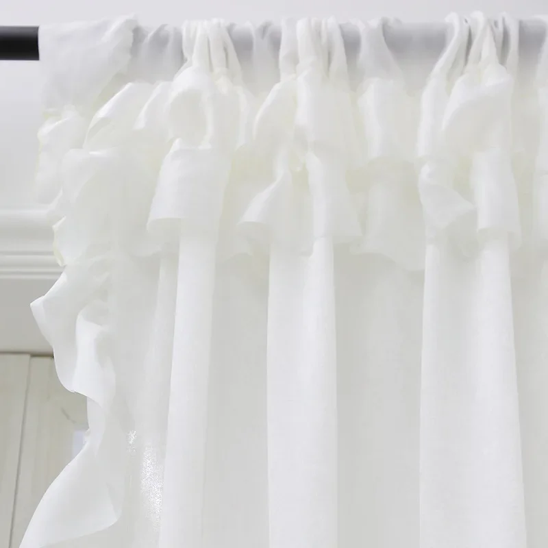 Elegant White Tulle Half Blackout Curtains for Living Room Kitchen Door Ruffled Lace Gauze Warp Curtain #A129