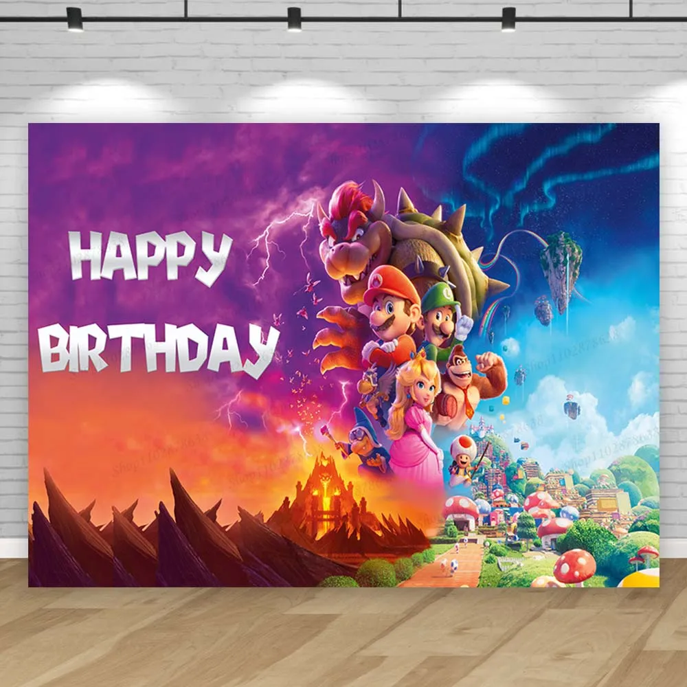 Super Marios Bros Backdrop Decor Boy Birthday Party Photography Background Event Wall Baby Shower Banner Poster Photo Studio