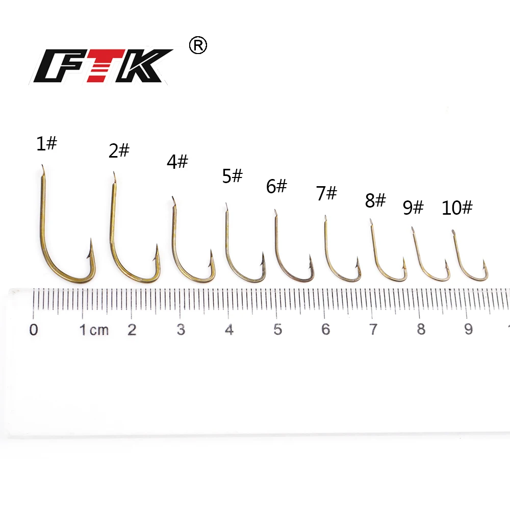 FTK Brown High Carbon Steel Barbed Fishing Hook 100Pcs/lot Size1#-10# Flatted Fishhooks for Carp Fishing Accessories