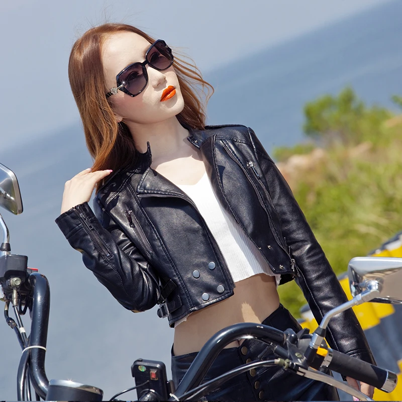 ZURICHOUSE Faux Leather Biker Jacket Women High Waist Fashion Slim Short Motorcycle PU Coat Spring Cropped Jacket Female