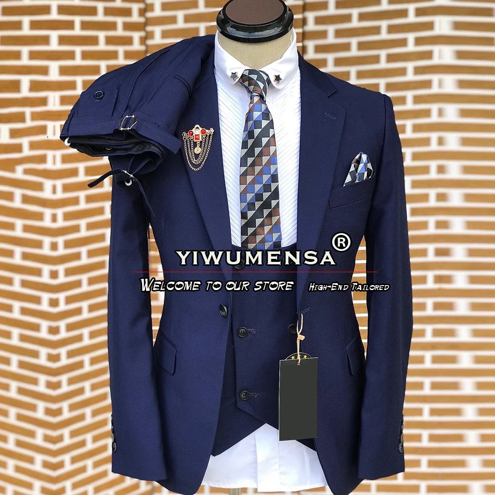 

Navy Blue Suits Men Groom Wear Wedding Tuxedo Custom Made 3 Pieces Business Office Wear Prom Party Male Dress Banquet Blazer Set
