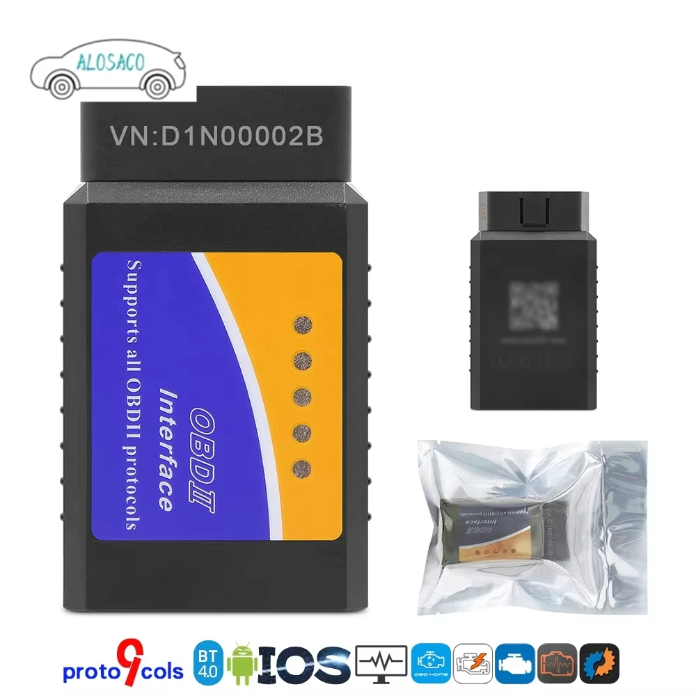 Bluetooth 4.0 OBD 327 V1.5 BLE Car Scanner 9 Protocol ELM Supports Android Apple OBD 2 16 Pin Connector  OBD II Male