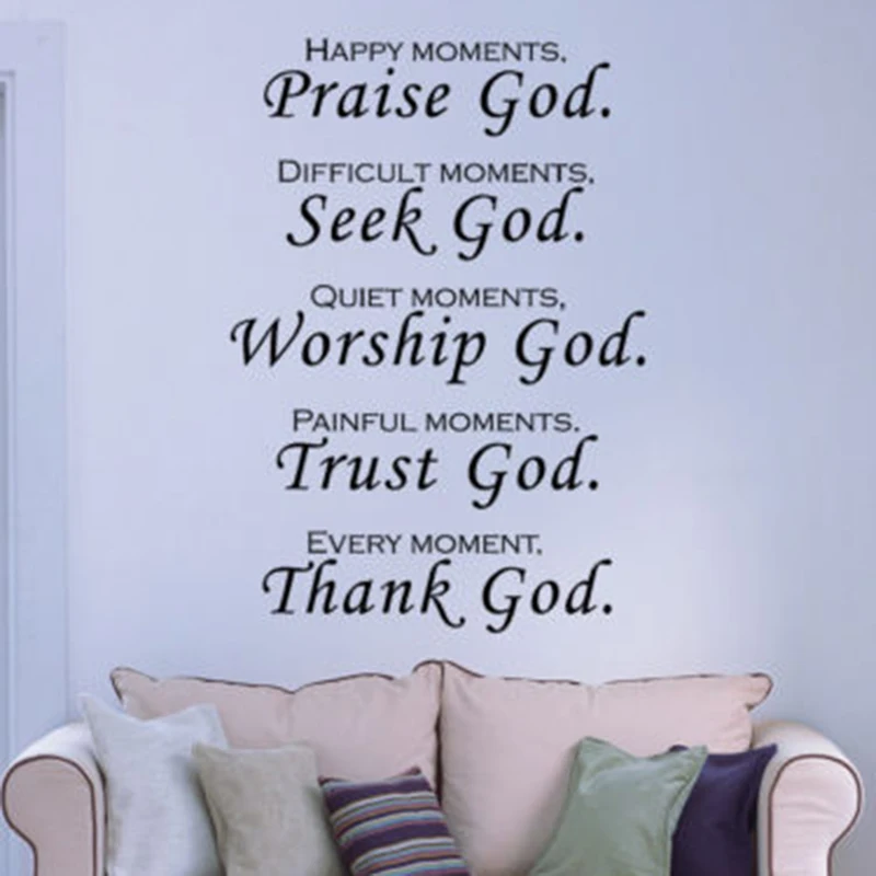 Quote Word Decor Bedroom Living room Black Praise God Wall Stickers Background Bible for verse Decals Scripture Hot