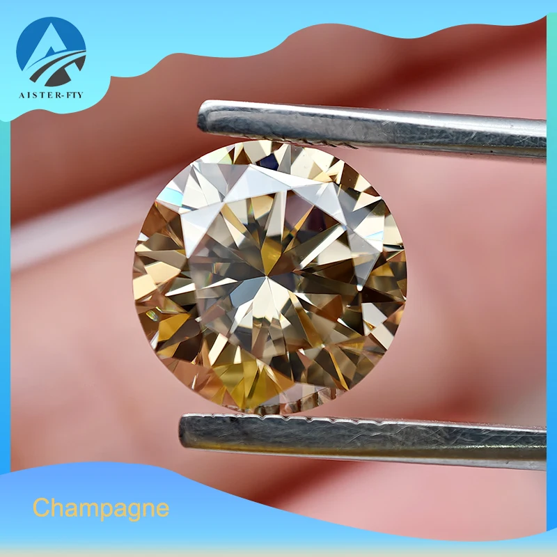 

Never Fade Natural Color Champagne Moissanite Stone 5.0-18.0mm 3EX Round Cut Pass Diamond Tester With GRA Report For Jewelry