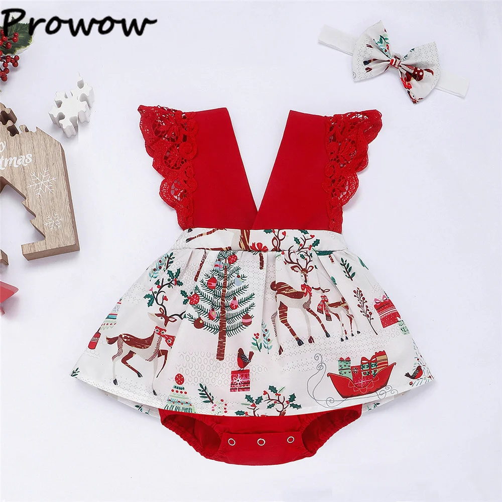 Baby Girl Christmas Romper Summer Sleeveless V-neck Xmas Printed Bodysuit Dress For Newborns My First New Year Baby Costume