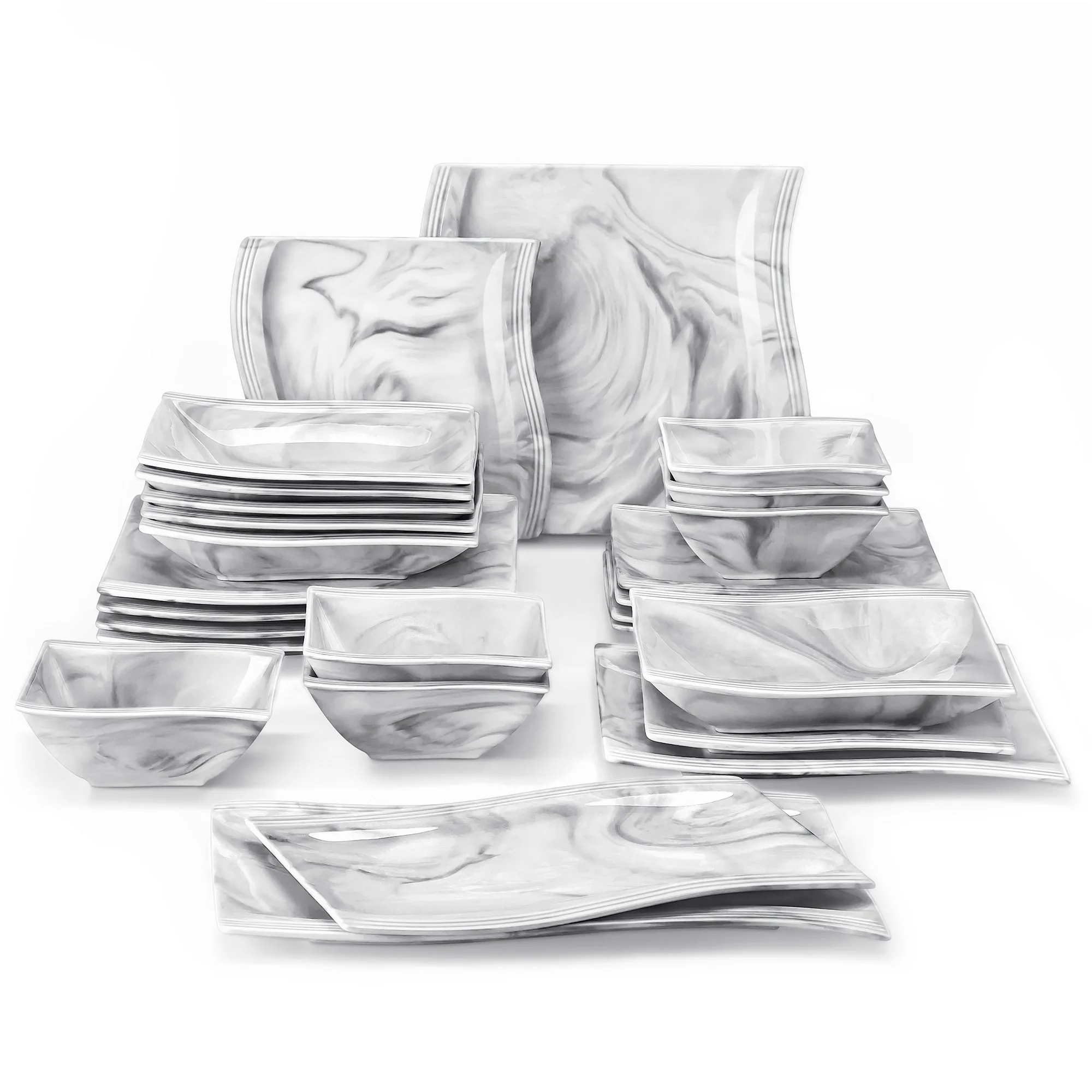 Nordic Marble Gray Porcelain Dinnerware Set 26 Pieces