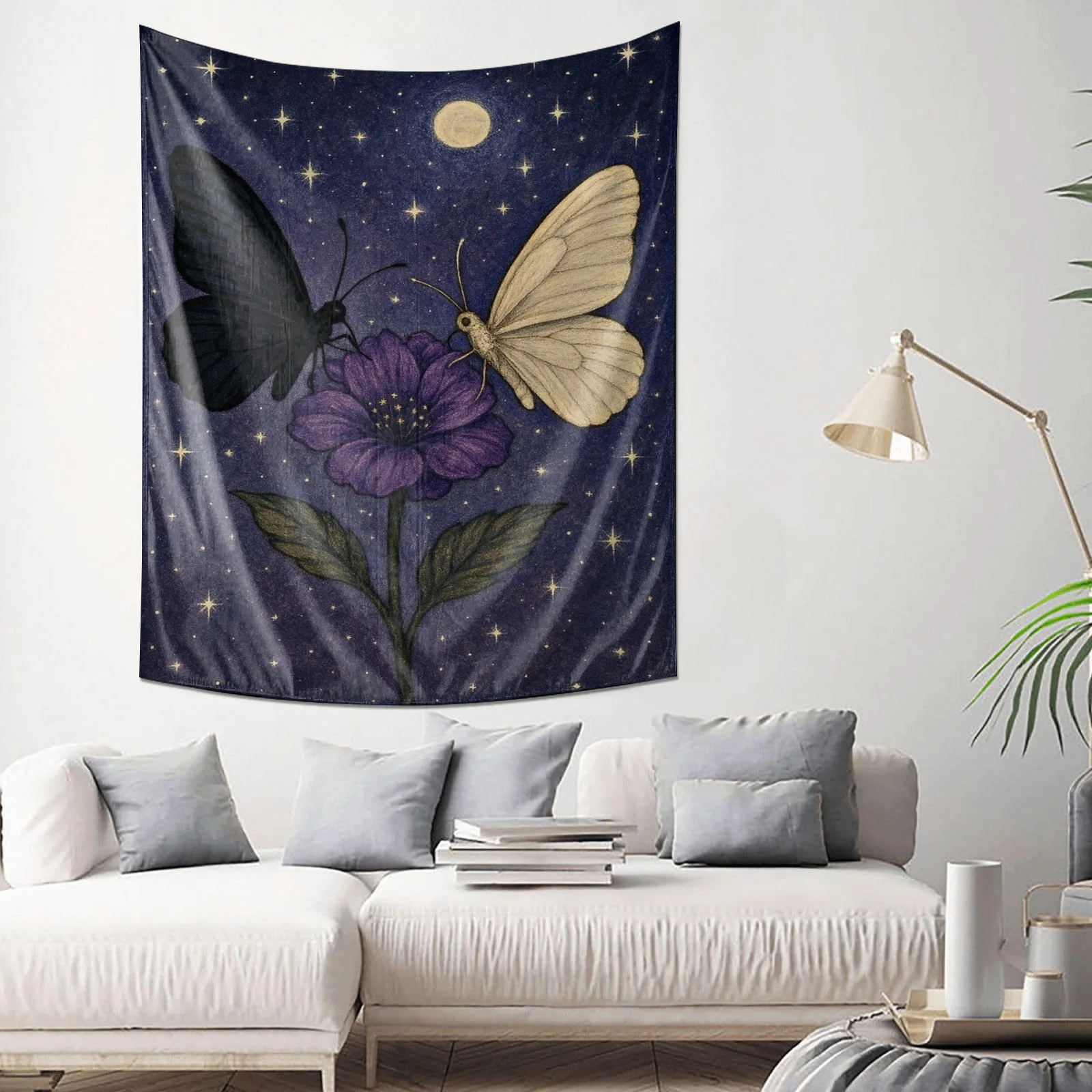 مسحور ليلة فراشة نسيج الجدار شنقا ديكور فني لغرفة النوم غرفة المعيشة ديكور المنزل تصميم نجوم القمر #1