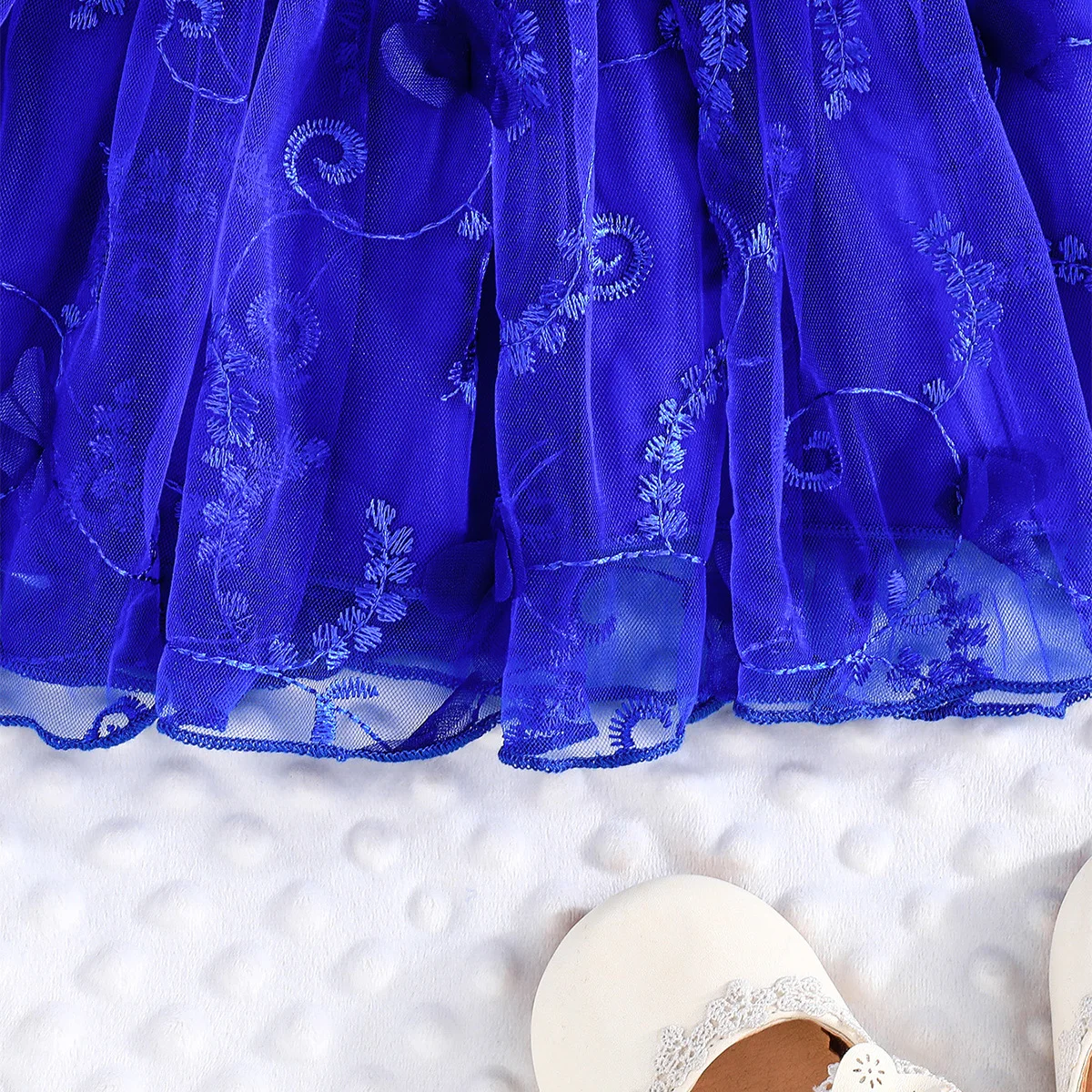 Winter 2024 Girls Dress Girls Long Sleeve O Neck Ruffles Bow Mesh Blue Cute Preepy Look Birthday Party Dresses Vestidos 6M-3T