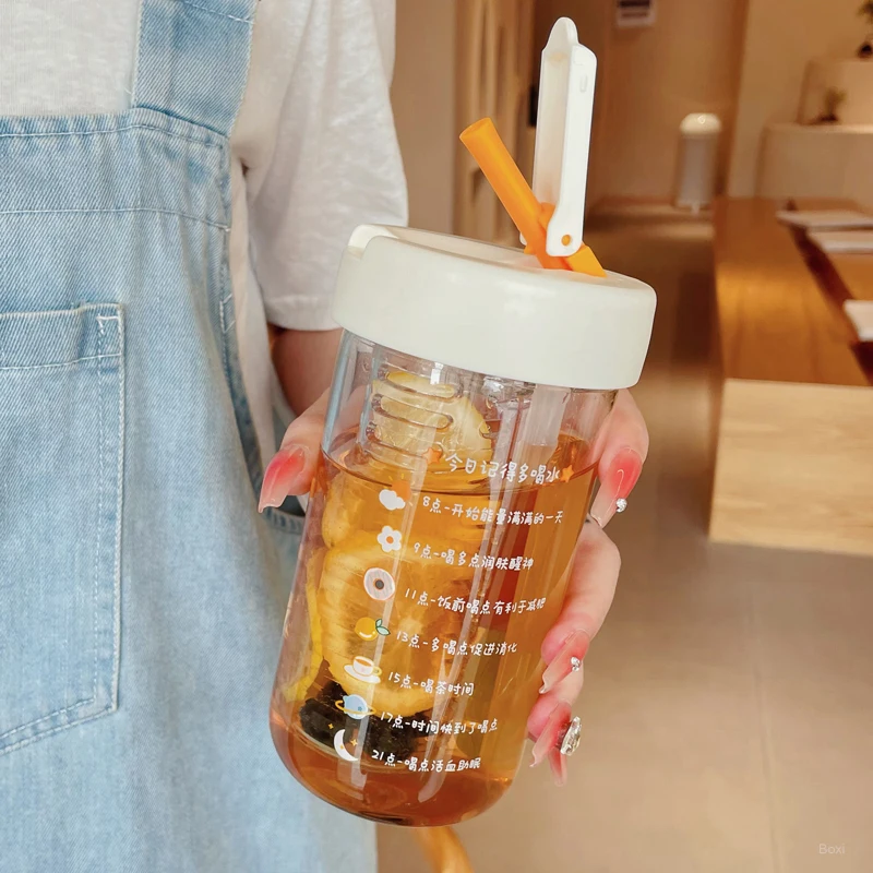 280/550/750ml Cute Glass Water Bottle With Tea Infuser Filter Straw Kawaii Portable Juice Cold Drinks School Drinking Bottle Cup