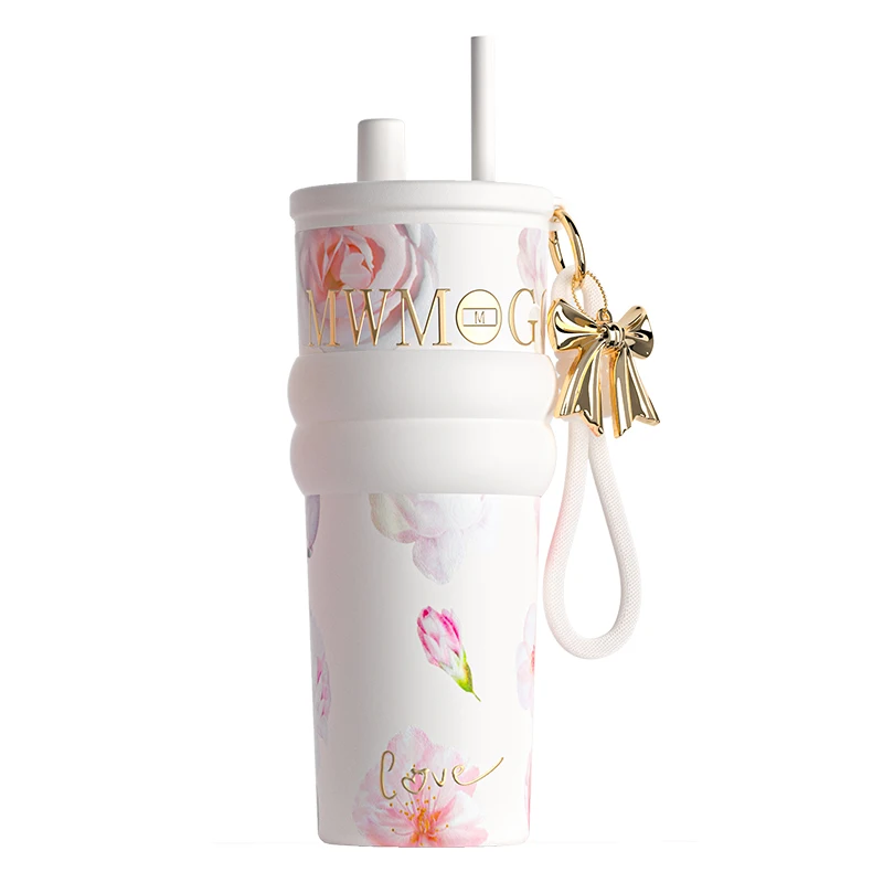 Water cup Girls high-value car straw Children's student thermos cup High-end gift gift cup Light luxury high-end sense