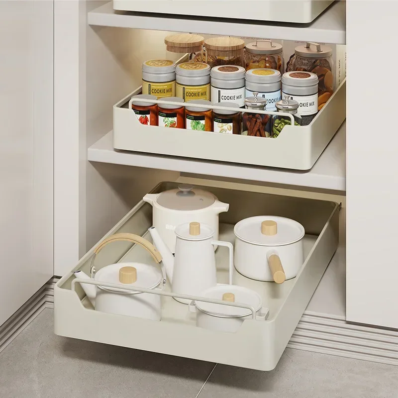 Pull-out Kitchen Storage Rack with Slide Rails Free of Installation Kitchen Spice Box Storage Rack Cabinets Organizer