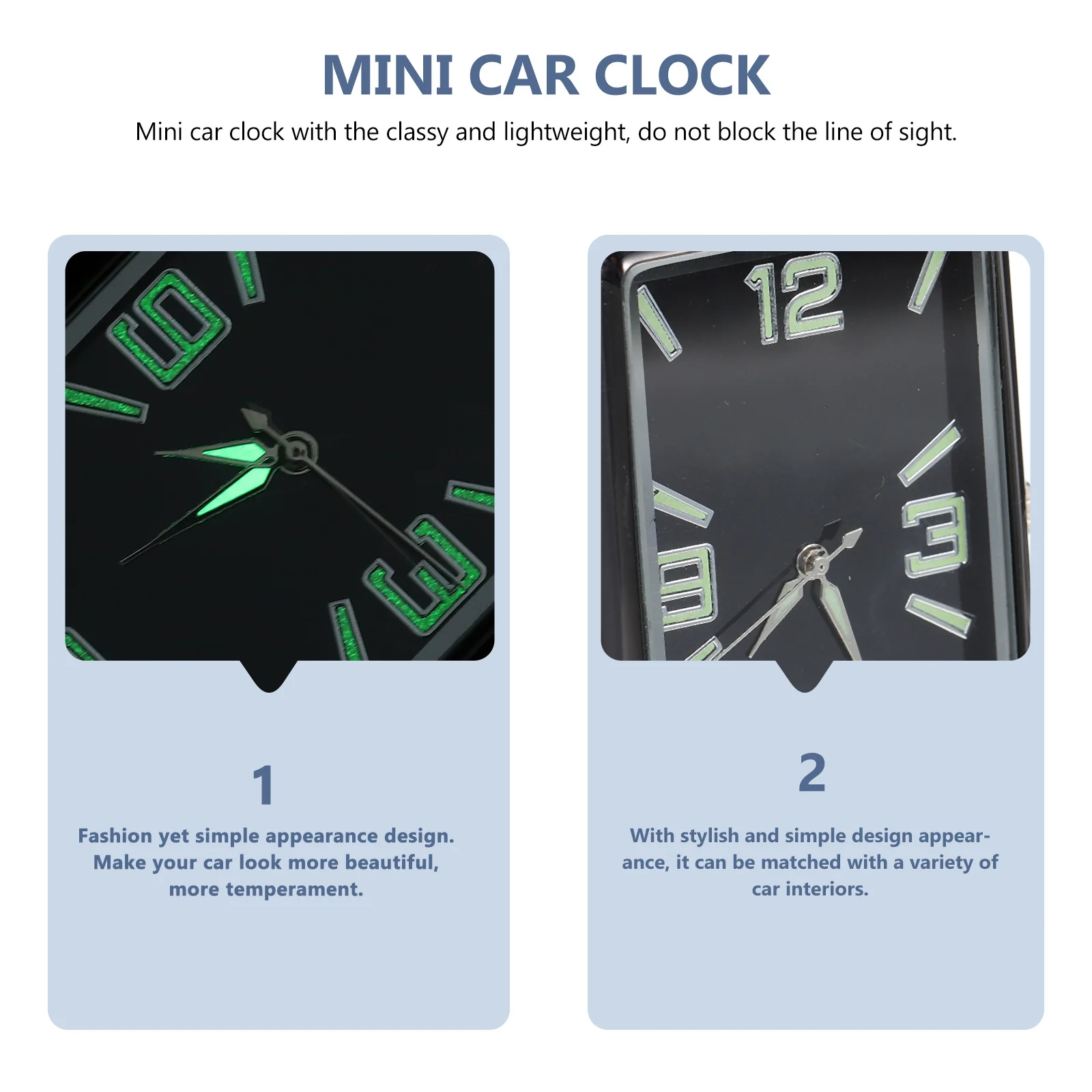 

Car Square Dashboard Clock Mini Adhesive Tiny Analog Clock Fluorescent Decor for Vehicles Dashboard Decor Tiny Lock