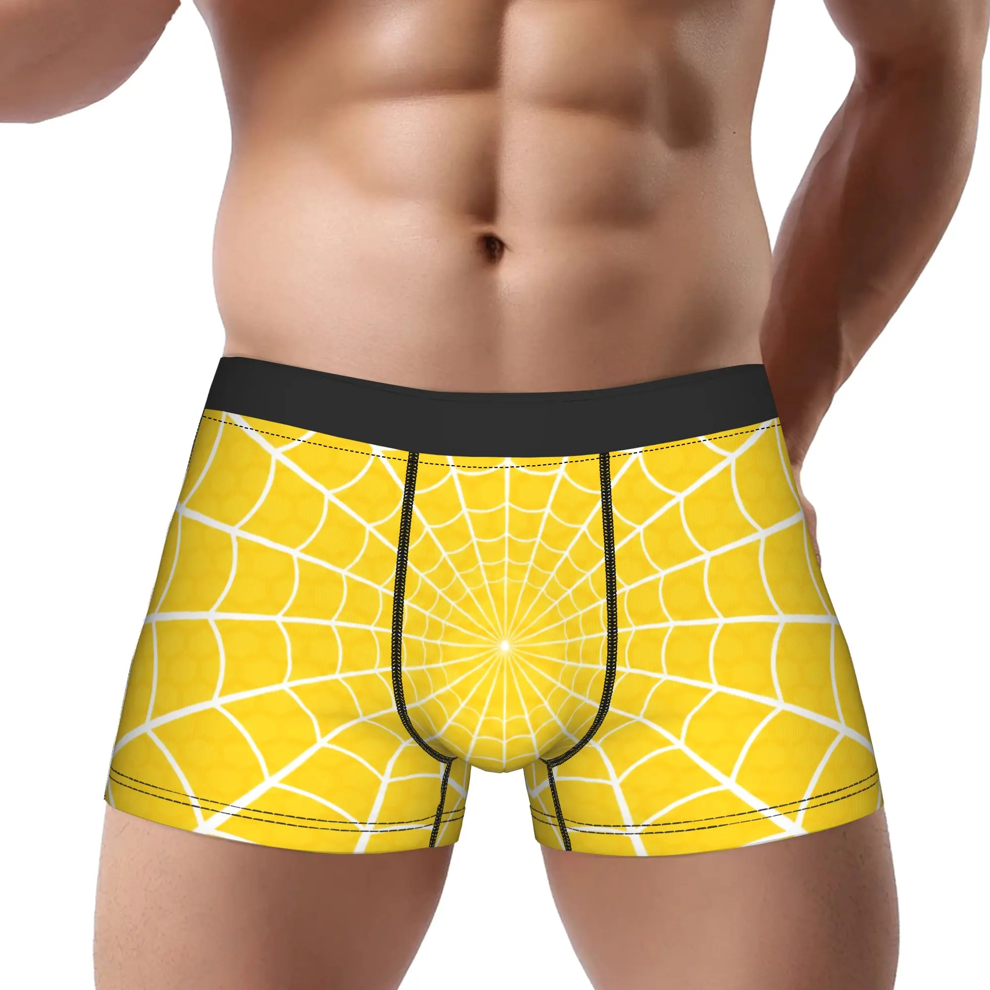 Bright Yellow Spider Web Seamless Pattern  Underpants Breathbale Panties Man Underwear Print Shorts Boxer Briefs