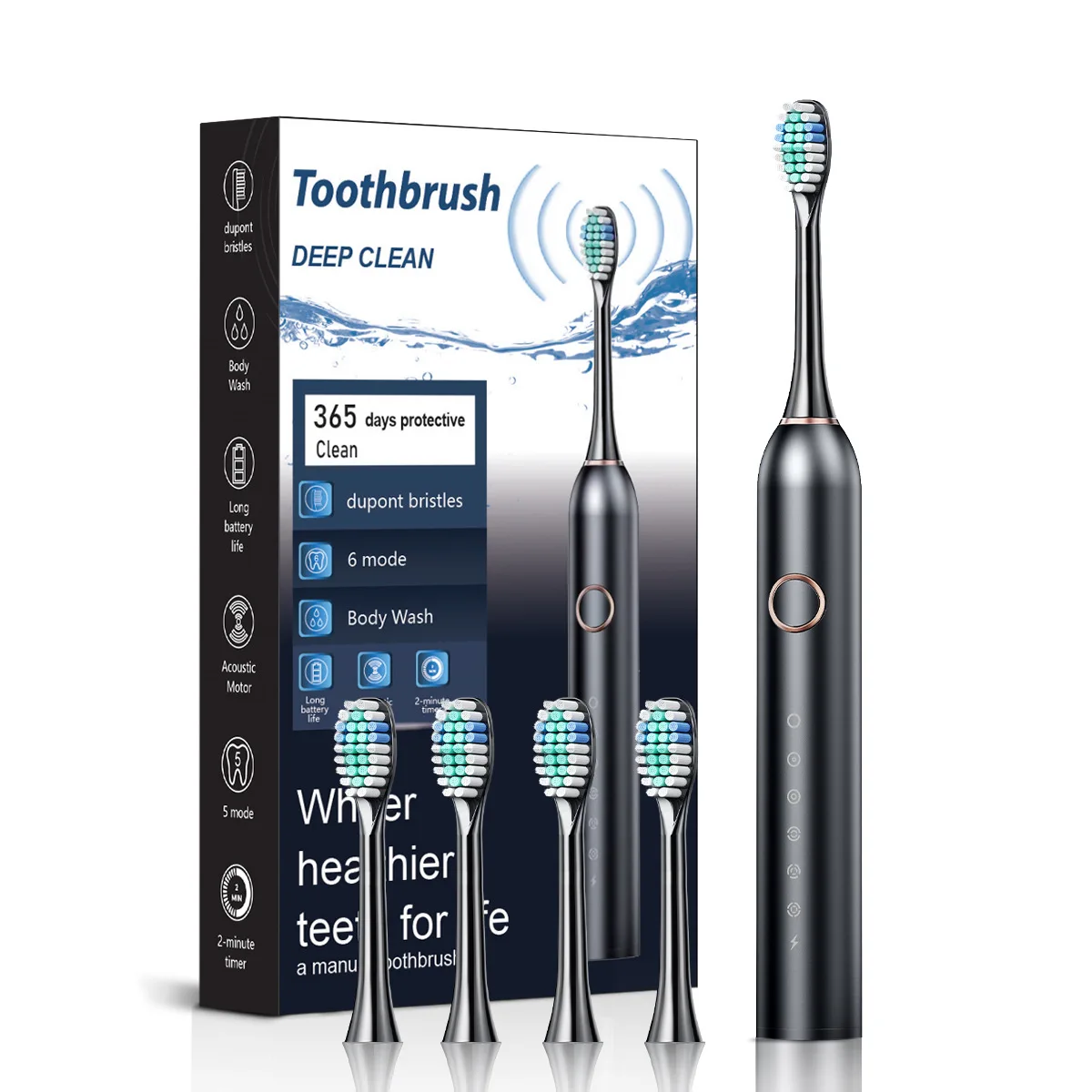 Intelligent Electric Toothbrush for Adult Acoustic Vibration Teeth Whitening USB Charging Waterproof 6 Modes Oral Gum Care