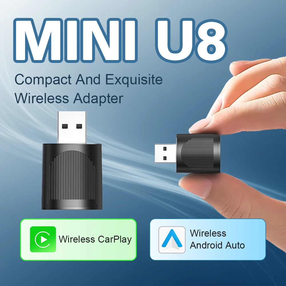 

Мини-U8 CarPlay Android Auto Беспроводной адаптер с USB Plug and Play Проводной к беспроводному 5,8 ГГц WIFI BT для автомобиля Android 10 и выше