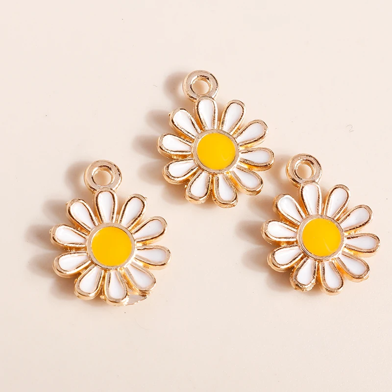 Leslie 10 Stück Emaille-Anhänger in Weiß und Gelb mit Gänseblümchen-Motiv für die Herstellung von Halsketten, Ohrringen, Armbändern, Charms, DIY-Schmuckzubehör – Detail 27