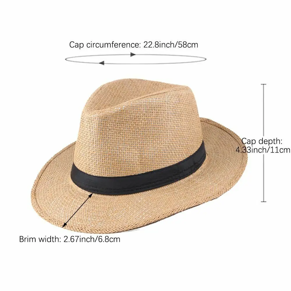 Summer Straw Fedora Sun Hat Men Panama Cowboy Cap Crushable Ladies Travel Outdoor Sun Protection Sun Hat Middle-aged And Elderly