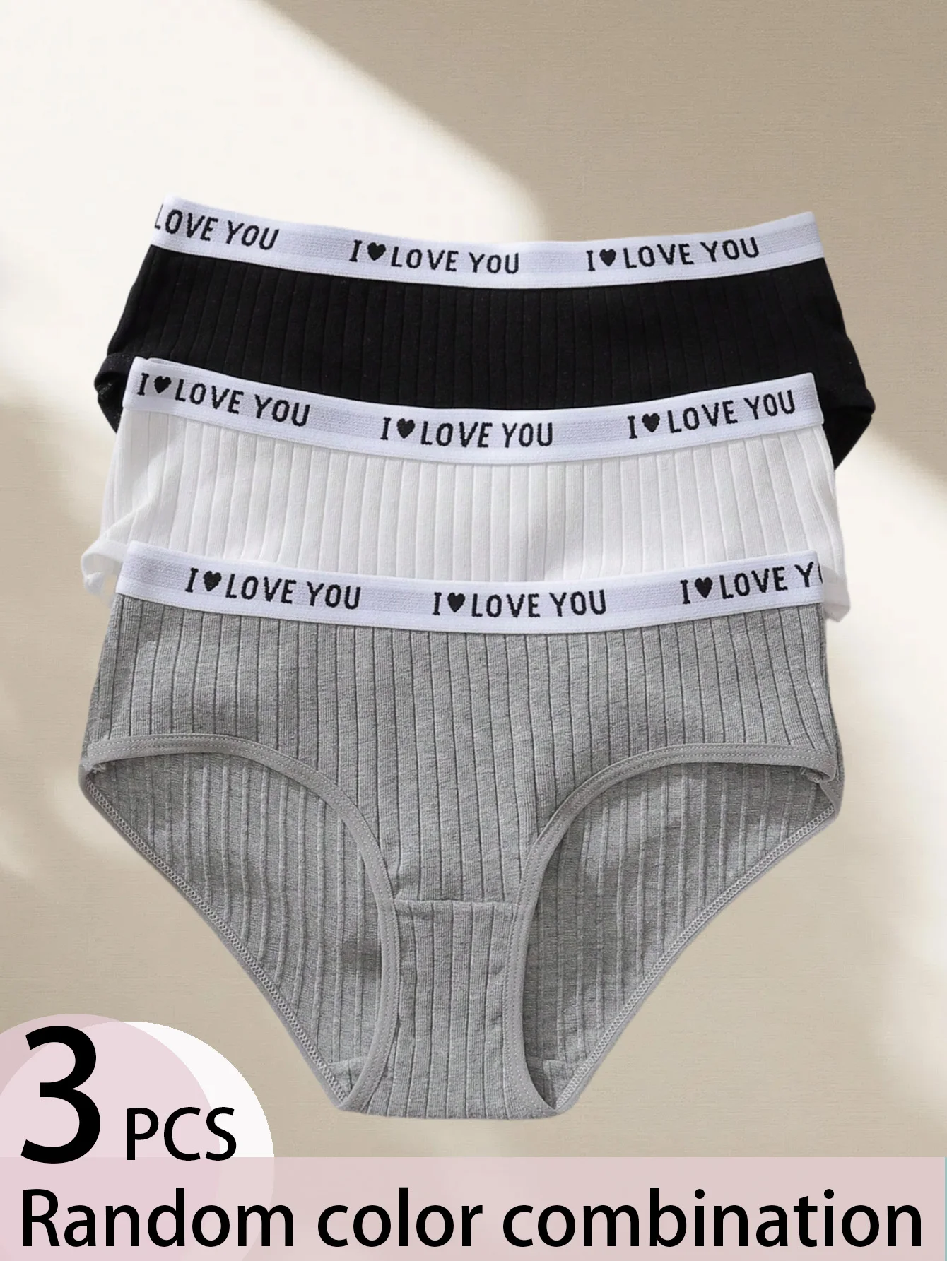 Random 3-Pack Comfortable Basic Triangle Girls Underwear with Heart Pattern And Ribbed Waistband for Ages 8-12 Student Design