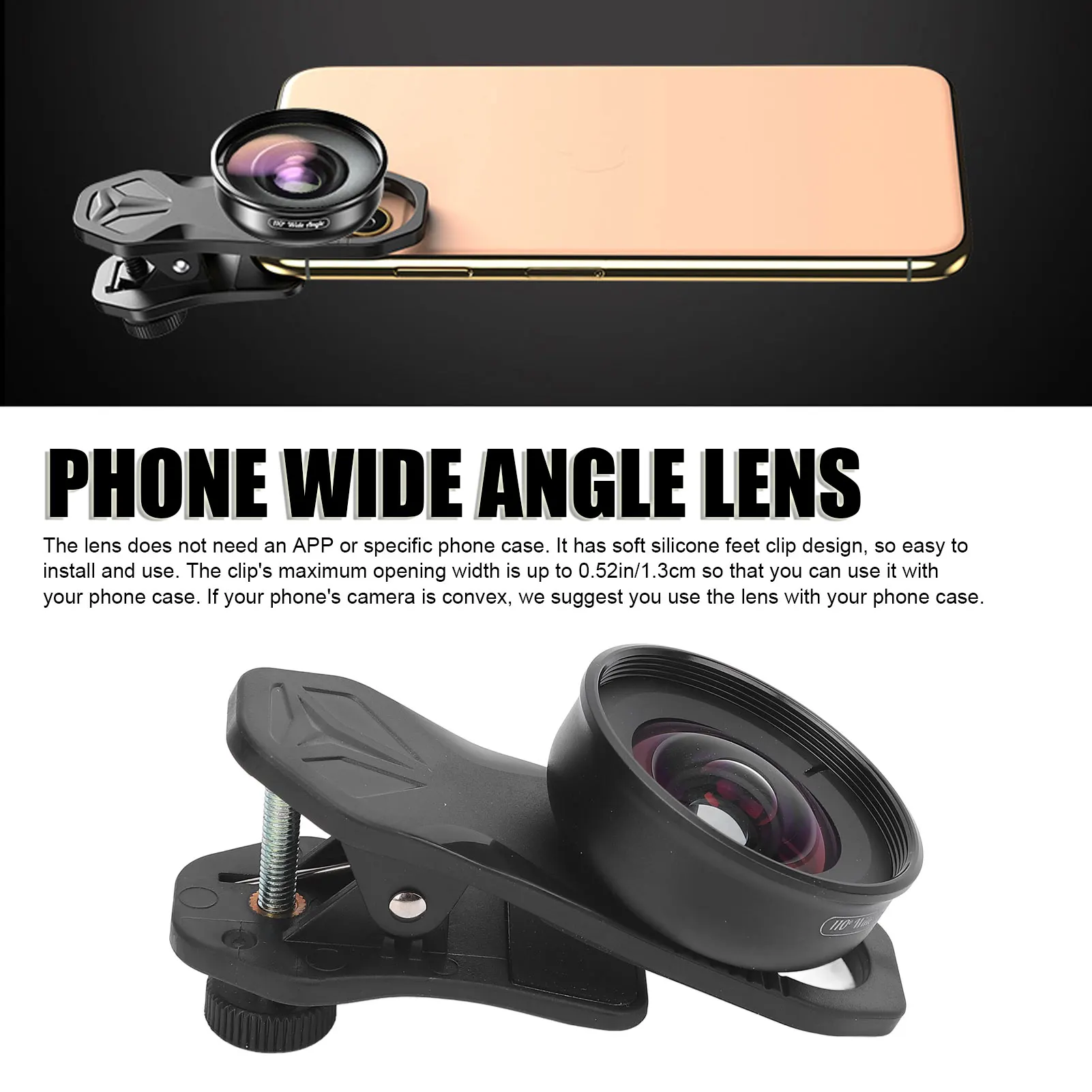 Phone Clip On Wide Angle Lens F1.8 Aperture Black Phone Camera Lens 3-5 Layer Coating Compact Sturdy for Dual Lens Single Lens