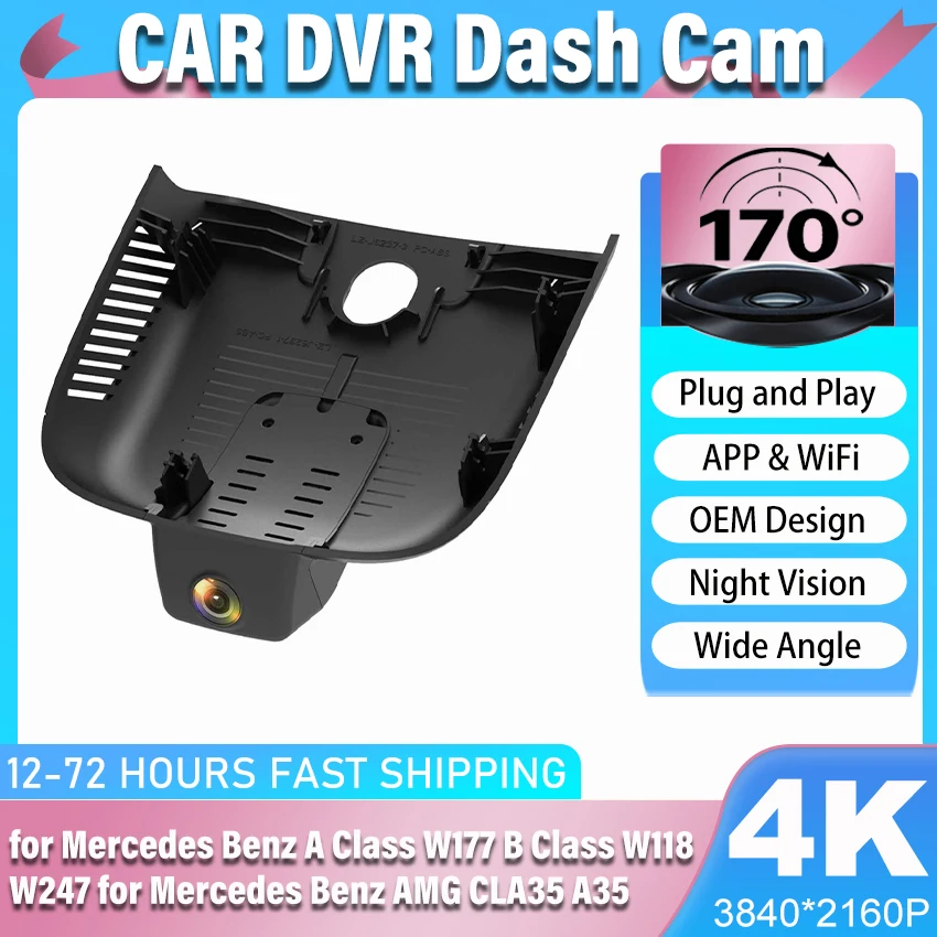 4K WLAN-Dashcam Auto-DVR Rückfahrkamera für Mercedes Benz A-Klasse W177 B-Klasse W118 W247 für Mercedes Benz AMG CLA35 A35