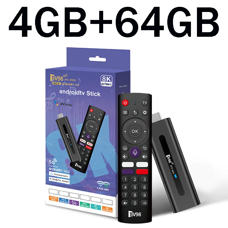 TV Stick 8GB 128GB Android 14.0 HD 8K 4K 3D 5G 4G WiFi TV98 Stick Allwinner H313 Quad Core Home Theater Media Player Smart IPTV