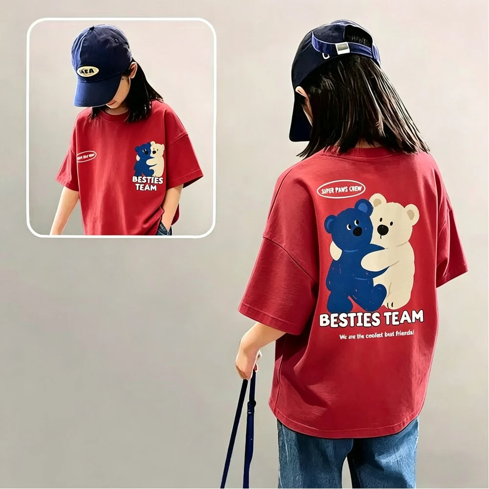 2026 New Arrival Kids Double Sided Print T Shirt Summer Loose Thin Tops Adorable Sports And Animal Graphics Multiple Colors Tops