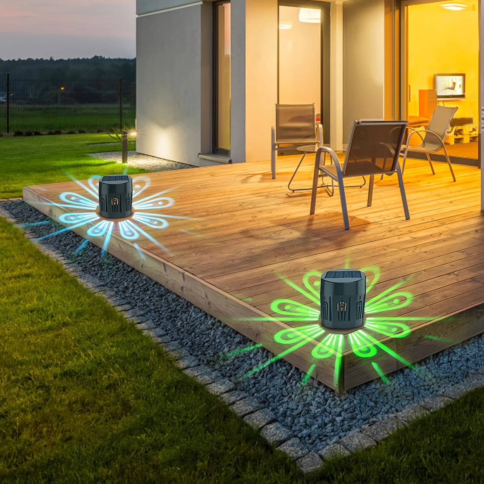 Applique da parete a luce solare colorata 2 pezzi, luce solare per recinzione a led per esterni, luce decorativa rgb solare per decking, patio per scale