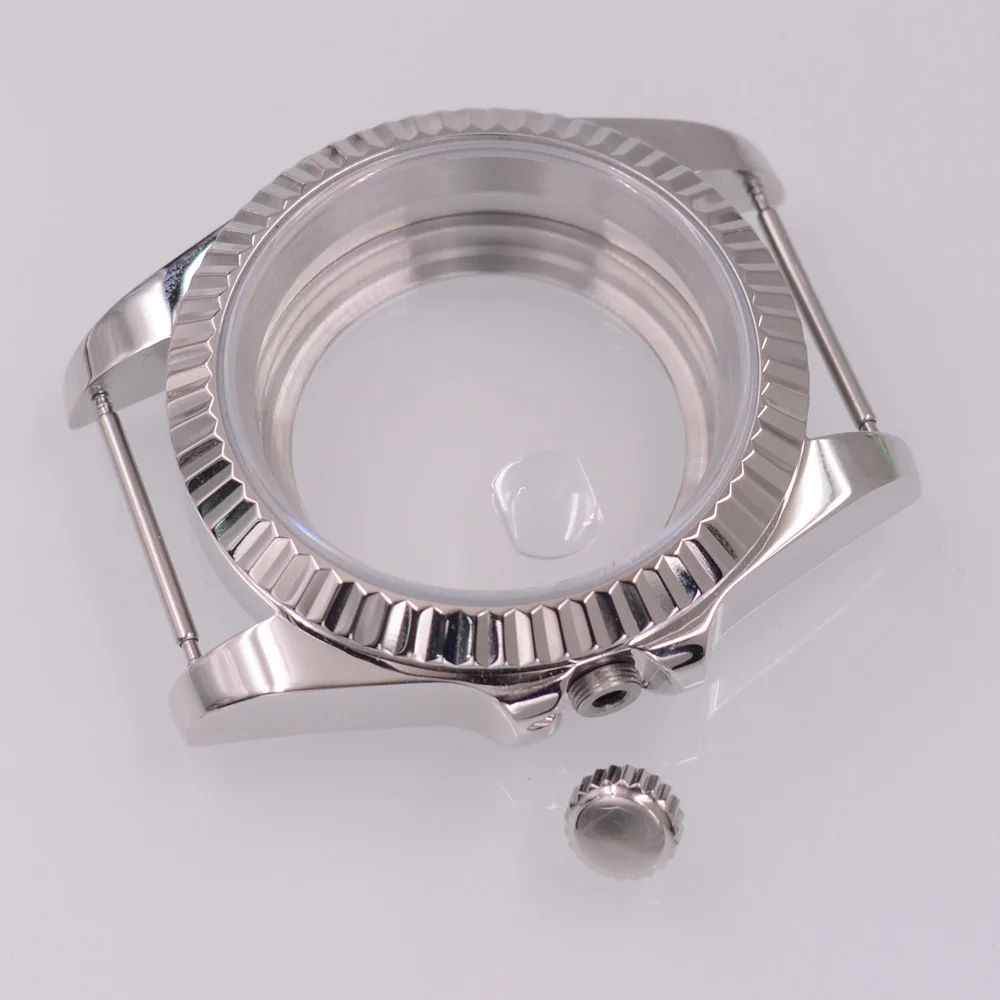 40MM Sapphire Glass Silver Pig Mouth Watch Case Fit NH34 NH35 NH36 PT5000 ETA2824 ST2130 Movement Watch Accessories