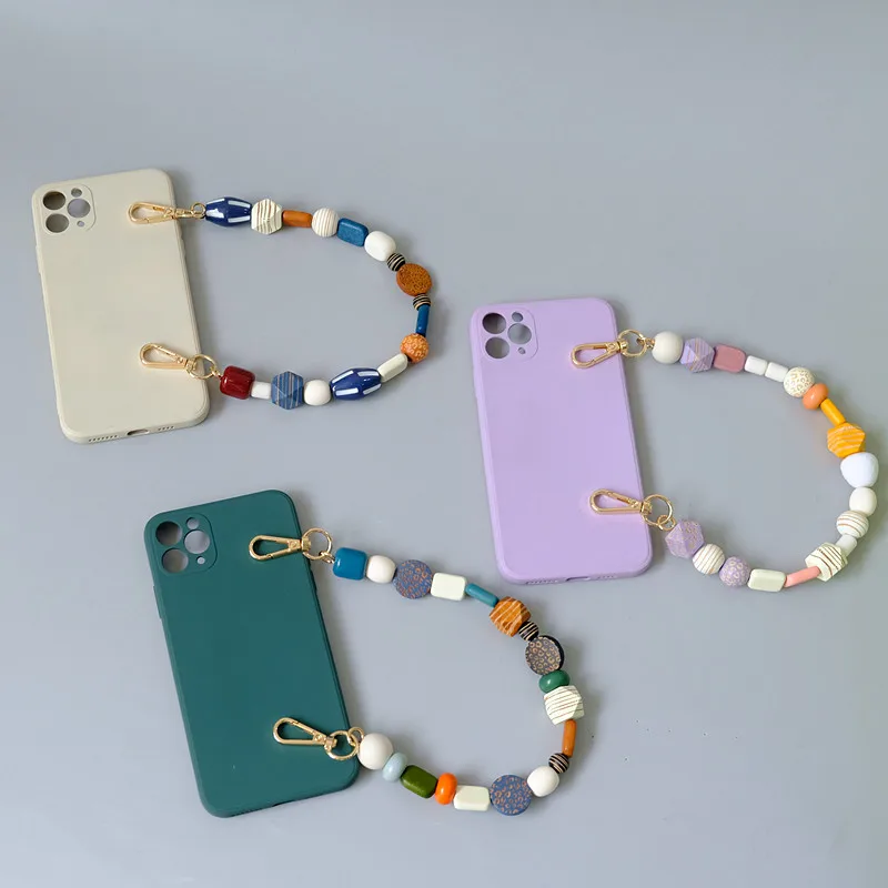 Pulsera hecha a mano con cuentas de resina de madera de colores para mujer, accesorio para bolso, correa para funda de teléfono, cadena de repuesto
