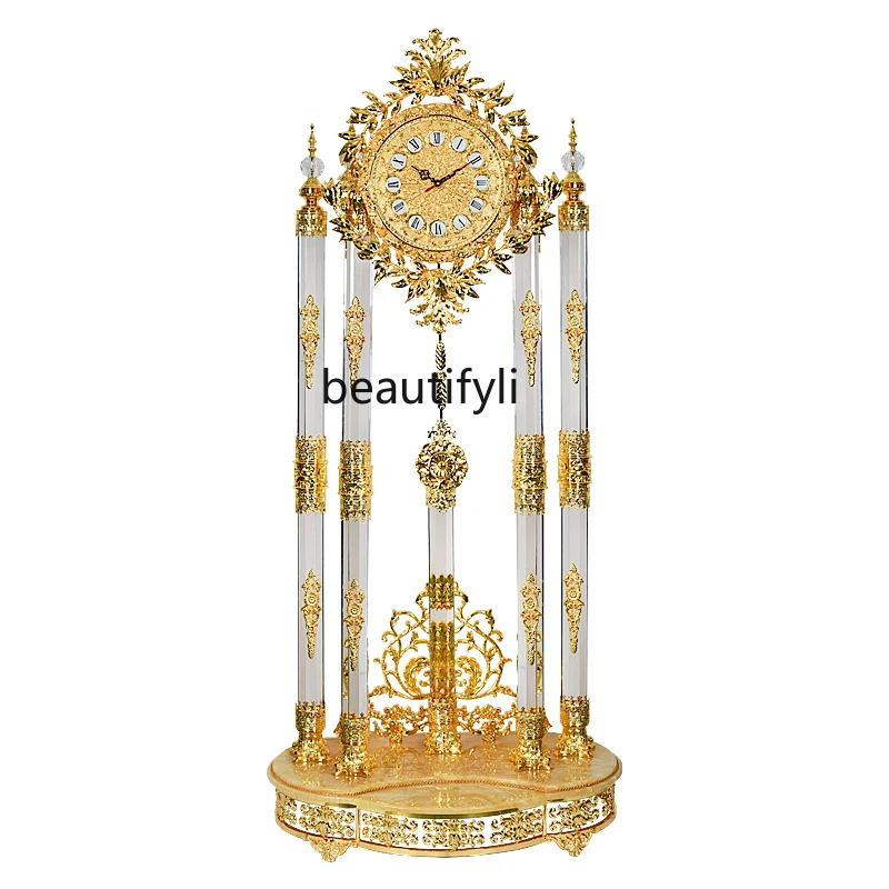 

Living Room Villa Vertical Living Room Floor Clock Light Luxury European Crystal Floor Clock