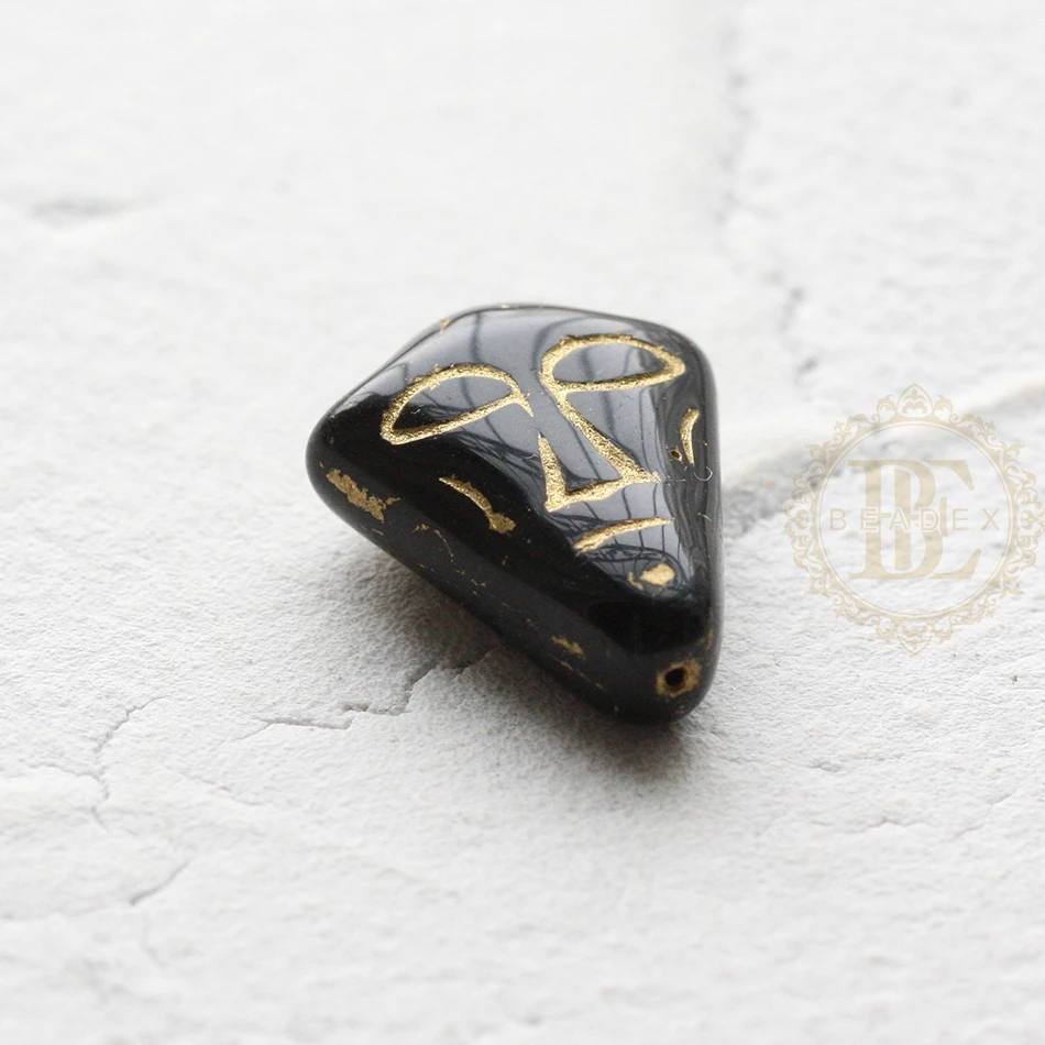 One Piece Czech Glass Double Sided Face Bead - Black and Gold 25x20mm (CZH11-#33)