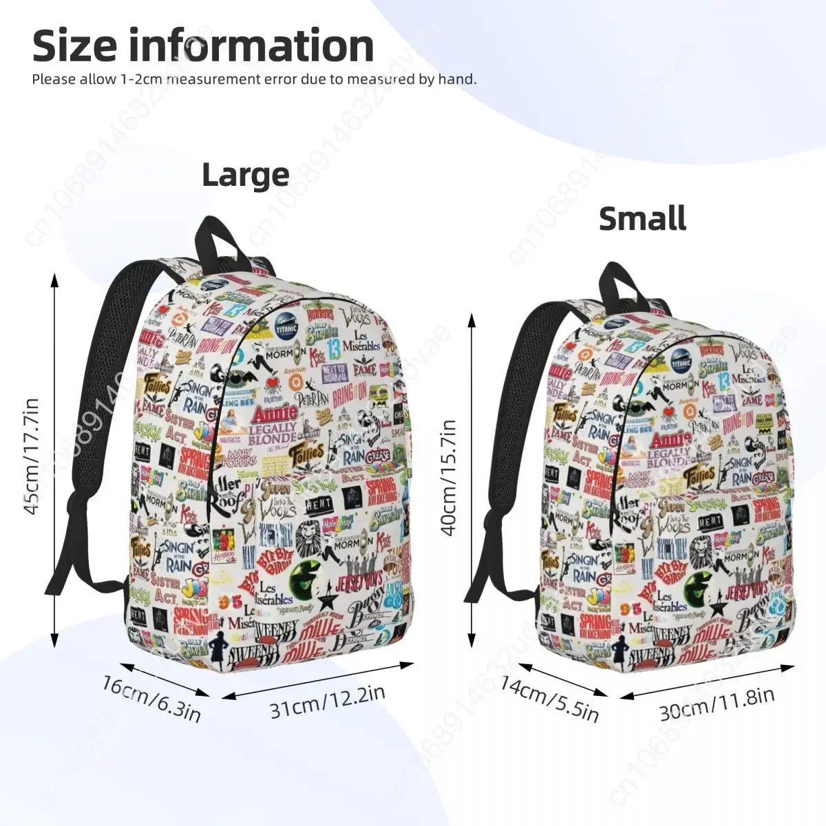 Broadway Melody Backpack for Boy Girl Kids Student School Bookbag Musical Theatre Drama Canvas Daypack Preschool Primary Bag