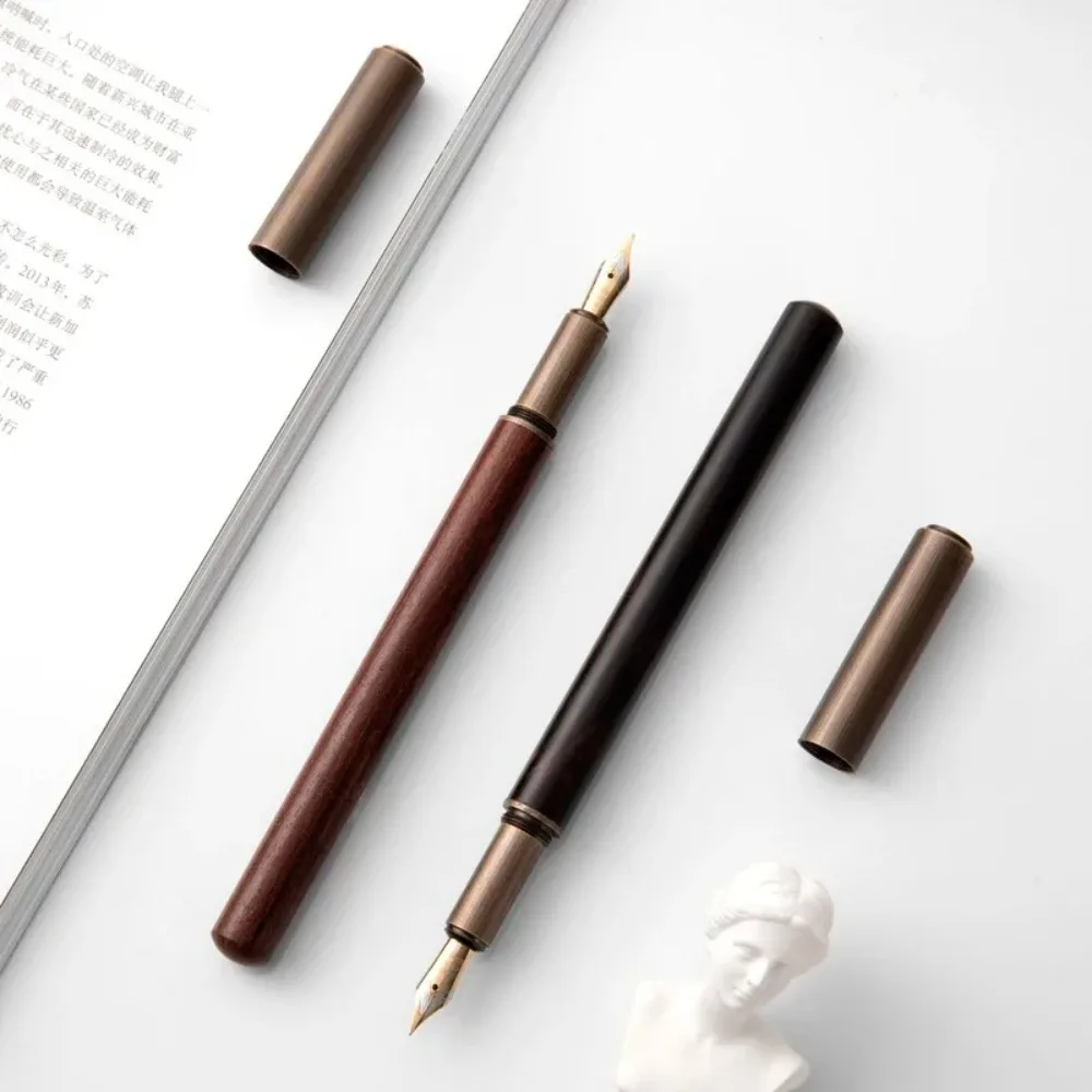 Luxury Retro Wood Bronze Fountain Pen Office Business Writing Art Calligraphy Ink Pens 0.5mm School Student Stationery Gifts image 6