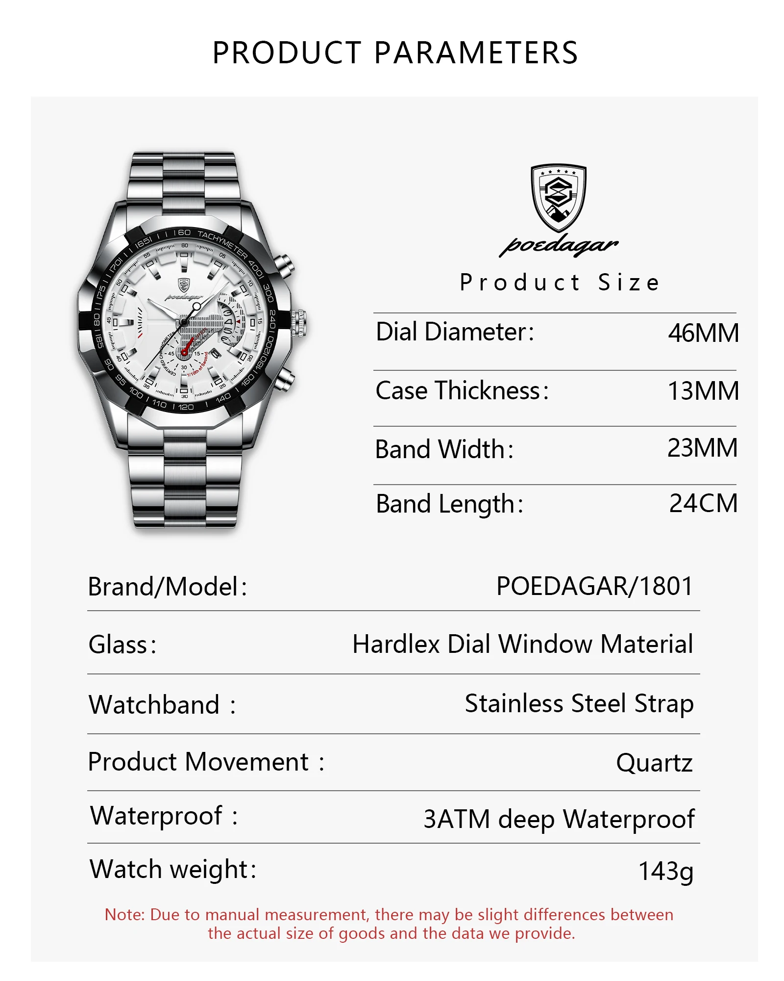 POEDAGAR Luxus Marke Mann Uhr Wasserdicht Leucht Datum Sport Mann Armbanduhr Edelstahl Mode Quarz herren Uhren Reloj – Detail 8