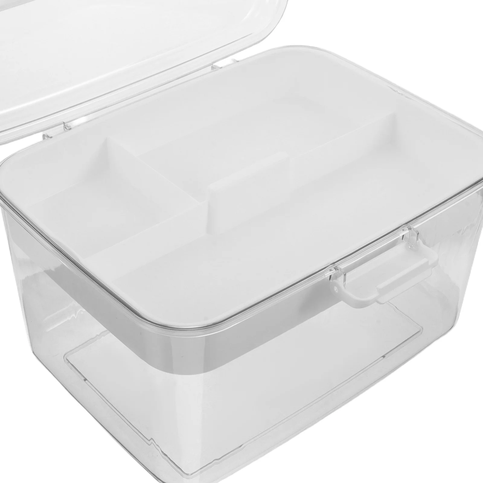 Portable First Aid Box Transparent Plastic Medicine Storage Container Handle For Home Travel Emergency Medication