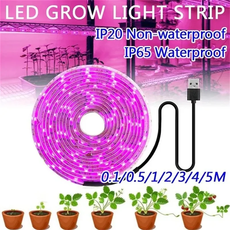 Luz LED USB para cultivo de plantas, lámpara Phyto de espectro completo de 1-5m para invernadero, plántulas de flores, tienda de cultivo