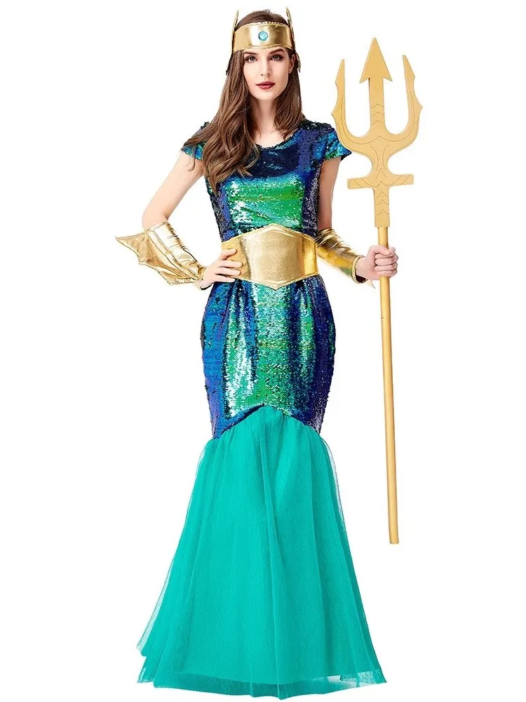 New Couple's Mermaid Sea King Sea Queen loween Oceanarium Performance Costume Cosplay Stage Wear Polyester Fiber 00%