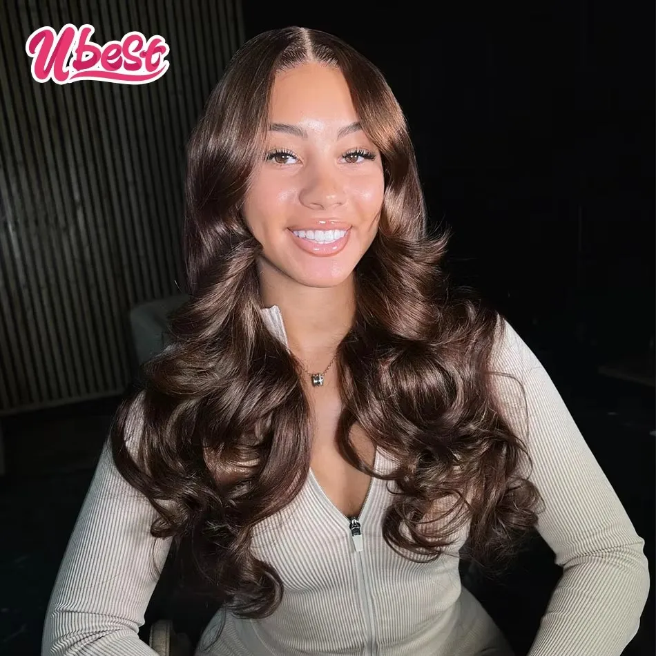 

Ubest 13X6 Transparent Lace Front Wigs Body Wave 100 Human Hair Chocolate Brown Colored 5X5 Closure Wig Pre Plucked For Women