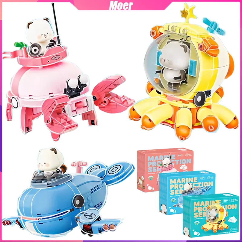 Moer Building Blocks Cute Panda Marine Protection Series Desktop Decoration Puzzle Assembling Model Toys Birthday Gifts for Kids