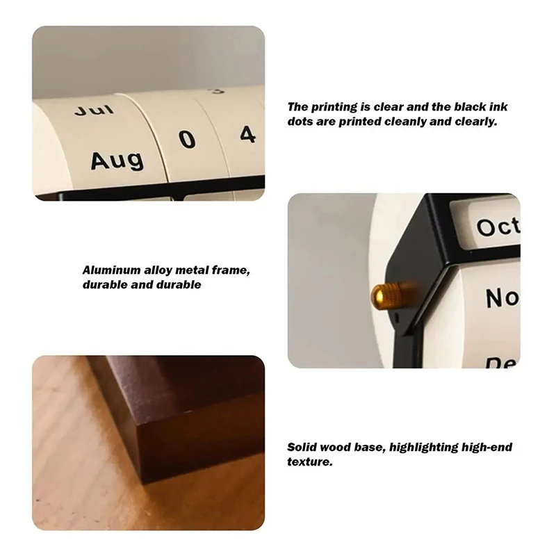 For Home Office Reusable 2025 Calendar Rotary Perpetual Desk Calendar Wooden Wheeling Calendar Month Week Day Date Display