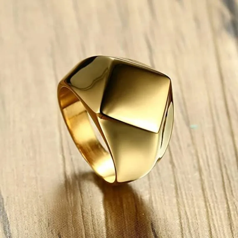 New 2024 Unisex Ring Gold Silver Gloss Geometric Width Stamp Square Finger Punk Style Classic Retro Fashion Jewelry Party Luxury