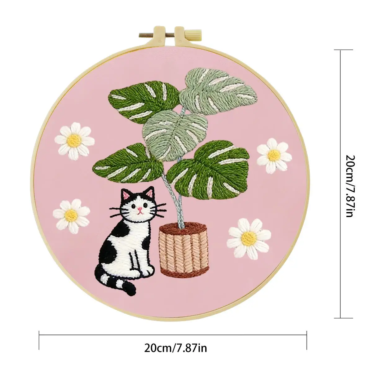 1 Stück 20X20CM/15X15CM 7,87/6,3 Zoll Die Katze im Topf Stickerei Starter-Kit DIY-Kit DIY-Stickerei-Set Handarbeiten – Detail 3