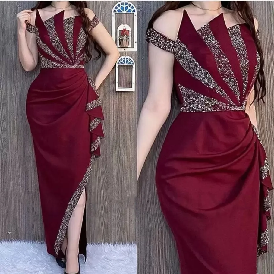 Abiti da sera Sexy bordeaux abiti da ballo formali arabi a sirena scintillante caftano Dubai Women Night Party Wedding Guest Wear