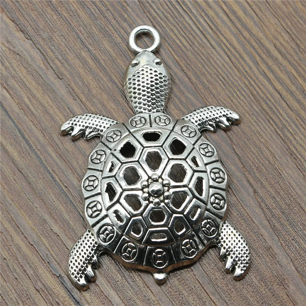 WYSIWYG 2pcs 55x37mm Antique Silver Color Charm Turtle Pendants Large Turtle Charm Big Turtle Pendants