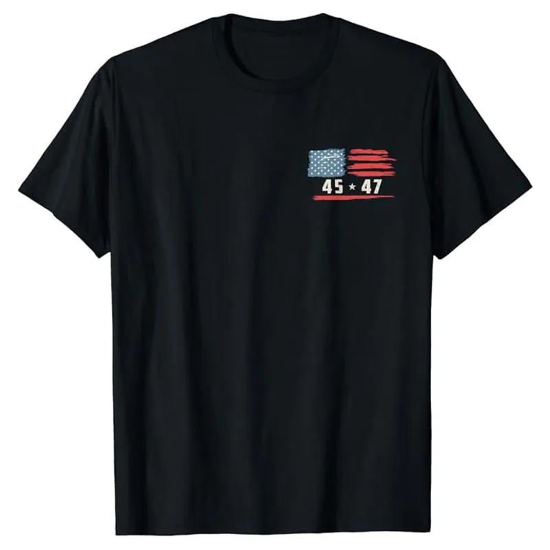 45 47 Trump President Vintage American Flag 2024 Pocket T-Shirt Pro Trump Take America Back Support Fans Novelty Campaign Tees