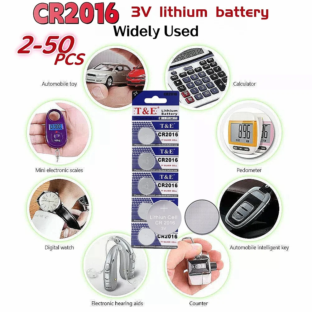 

2-50PCS cr2016 3v lithium battery 80mAh CR 2016 DL2016 BR2016 LM2016 ECR2016 Button Coin Cells Batteries For Watch Remote Key