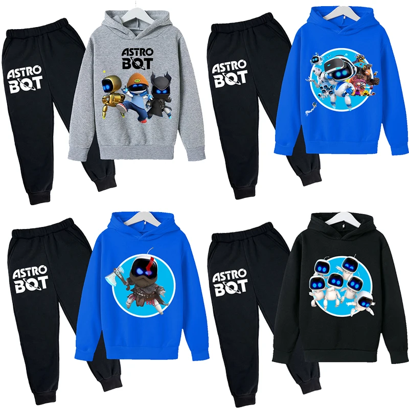 2pcs Astro Bot Hoodie Pants Suit for Children Anime Cartoon Autumn Winter Sweatshirt Trousers Set Boys Girls Hip Hop Clothing